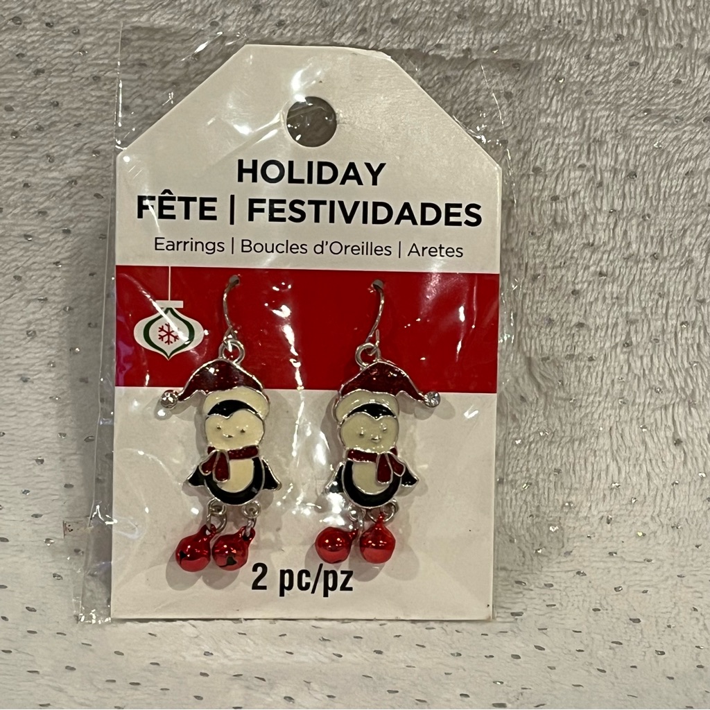 Holiday Penguin Earrings With Red Santa Hats And Scarves